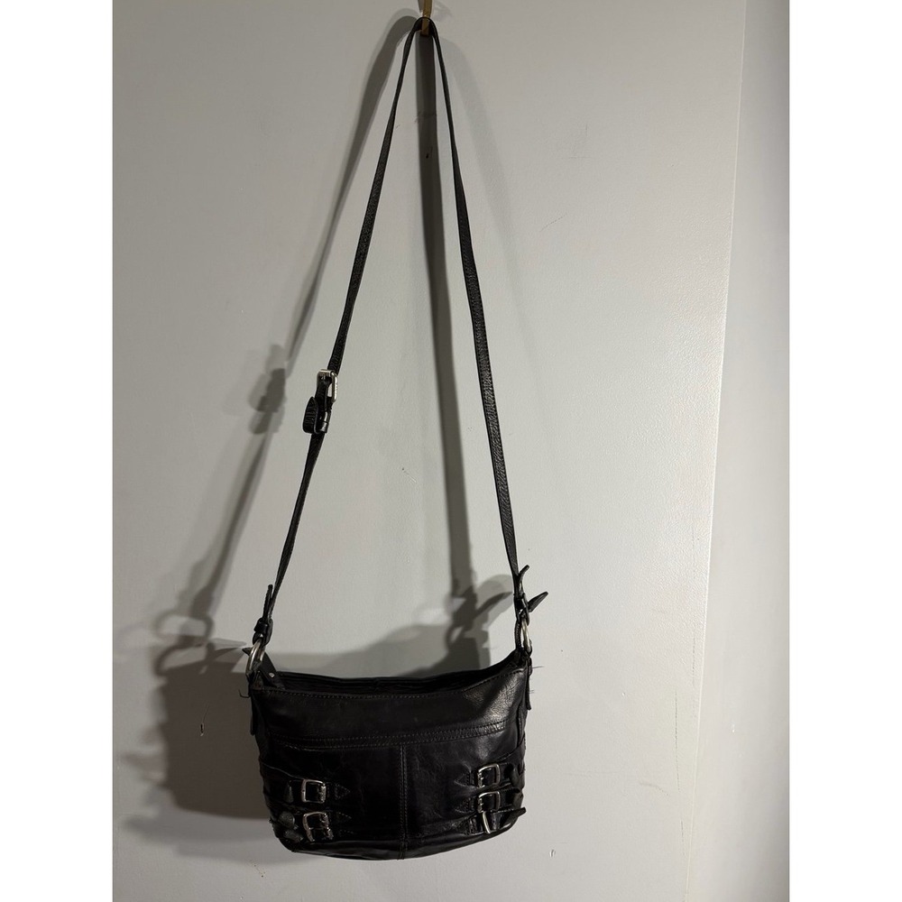 Frye Selena belted black leather buckle crossbody